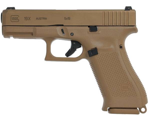 GLOCK G19X FDE COMPACT HANDGUN 9MM LUGER 17(1) & 19(2) RD MAGAZINES 4" BARREL GLOCK NIGHT SIGHTS